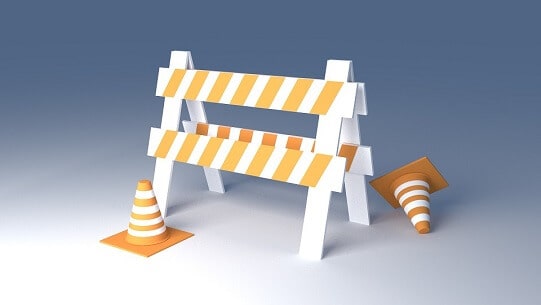 road block sign and cones